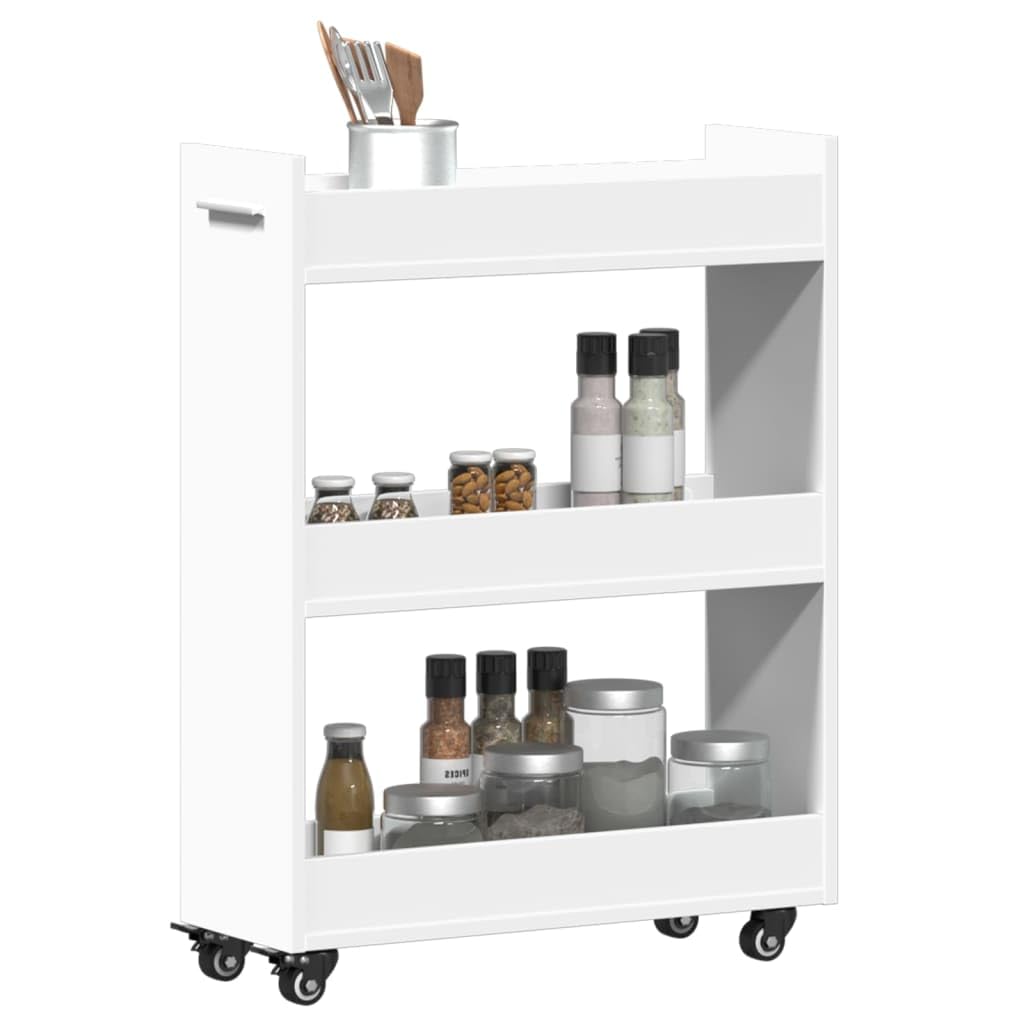Armario con ruedas, color blanco, 60 x 22 x 79 cm, aparador con dos compartimentos y cuatro ruedas, fácil de mover y con bloqueo para mayor estabilidad, ofrece espacio para bebidas