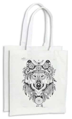 MERCHANDMANIA PACK 2 BOLSAS lobo tribal salvaje dibujo arte chamanico indio cocina compra kitchen