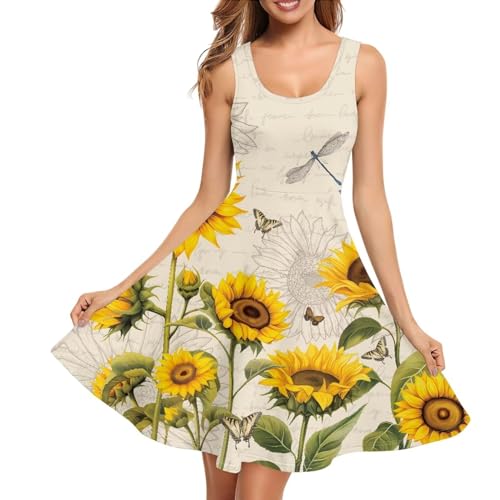 Image of TOADDITDO Women's Sleeveless O Neck Beach A-Line Party Coctail Tank Dresses Flared Sundress