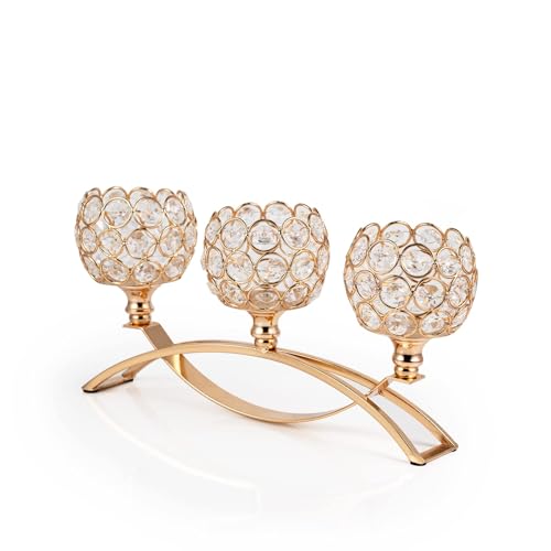 VINCIGANT Gold Candle Holders for Table Centerpiece, 3 Arms Metal Candelabra...
