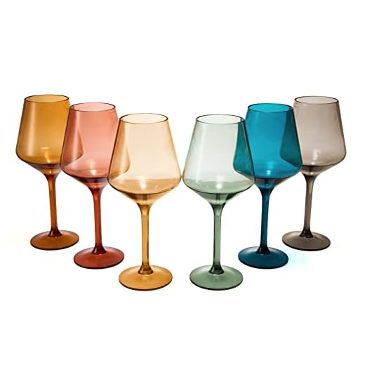 European Style Plastic Crystal, Stemmed Wine Glasses | Set of 6 | Acrylic Tritan Drinkware, Unbreakable Muted Color Shatterproof BPA-free, Reusable, Floating Pool & Indoor & Outdoor, Hand Wash 15oz