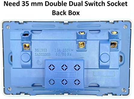 UK Plug Wall Switch Double PC Socket 13A with 2 USB Charging Ports (White)
