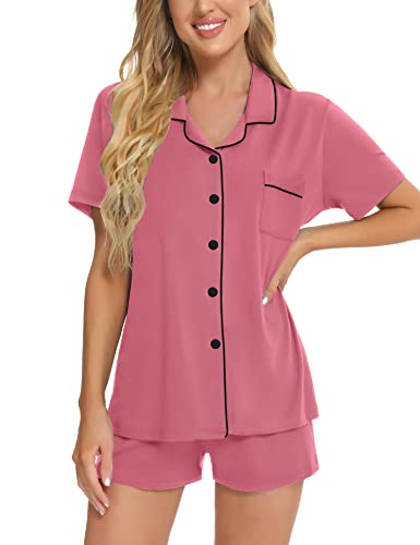 Image of SWOMOG Womens Button Down Pajamas Set Short Sleeve Sleepwear Bride Soft Pj Lounge Sets XS-3XL