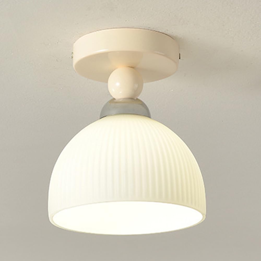 Hertl Mid Century Modern Ceiling Lamp 1-Light White Ceiling Light Classic Glass Shade Vintage Design Glass Flush Mount Lights for Hallway Living Room Kitchen E27 Base(Beige,C)