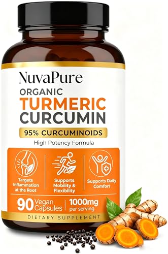Nuvapure Turmeric with Black Pepper Nuvapure Turmeric Curcumin High Absorption Daily Joint and Immune Health Support 90 Pills (1PC)