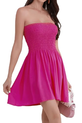 Daenery Damen Sommer Spaghettiträger Ärmellos Rückenfrei Hohe Taille Minikleid, Cremiges Rosa, X-Groß