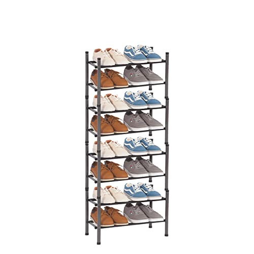 STORAGE MANIAC Expandable Shoe Rack, Stackable Shoe Rack for Closet, Small Shoe Rack Organizer for Entryway, Adjustable Shoe Rack for Garage, Shoe Rack for Front Door, Metal Shoe Rack, Black 8 Tier