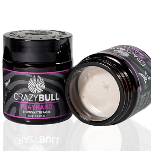 CRAZY BULL Play Hard 100ml – Pasta Texturizzante Opaca a Fissaggio Forte per Capelli, Definizione e Volume Duraturi, Ideale per Tutti i Tipi di Capelli, Senza Olio né Alcool