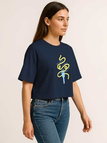 Image of HELLCAT Beige Printed Loose Fit Crew-Neck Crop T-Shirt for Women