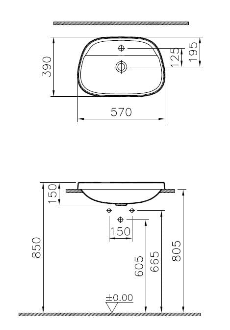 VitrA Frame 5696B403-0041 Tezgah Üstü TV Lavabo, Armatür Bantlı, VitrA Clean, 57 cm, Beyaz
