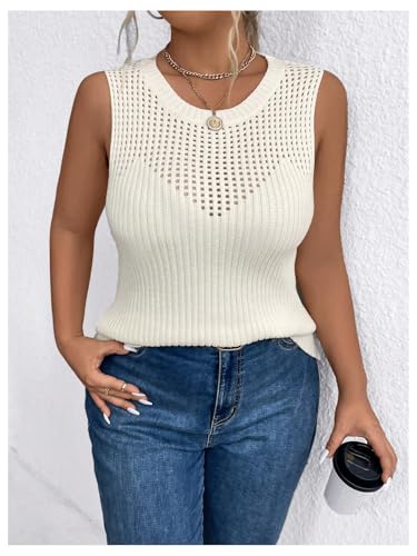 MakeMeChic Women's Plus Size Vest Tops Trendy Crew Neck Hollow Out Sleeveless Knit Sweater Vest4