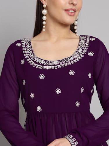 Image of PH POSHAKHUB Women A-Line Nyra Cut Kurta with Sharara in Georgette with Aari Work