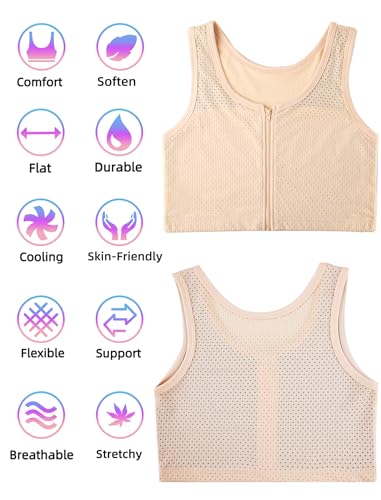 Image of XUJI Chest Binder FTM Transgender Zip Up Binder Breathable Breast Cool Fabric Tank Top