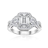Mia Sarine Emerald Cut Cubic Zirconia Womens Eternity Band Ring in Rhodium over Sterling Silver , Size 8