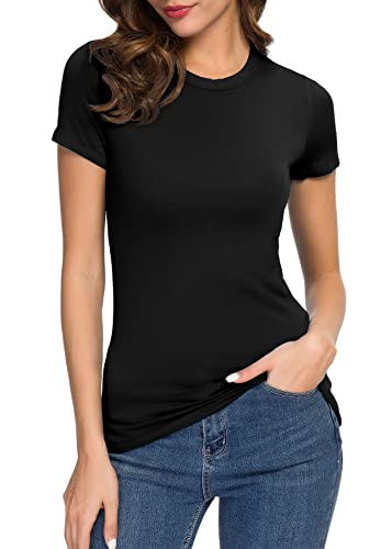 Women's Crewneck Slim Fitted Short Sleeve T-Shirt Stretchy Bodycon Basic Tee Tops
