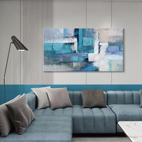 Image of AJAZIKO Blue Abstract Canvas Wall Art - Modern Wall Decor, Living Room & Office Decor, Artwork for Bedroom