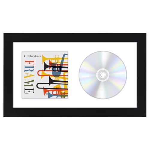 Americanflat 6.5x12 CD Frame Display Case with Shatter-Resistant Glass - Album Cover Art and CD Display Frame with Engineered Wood Molding - Brooklyn Portrait Collection - Tabletop and Wall - Black