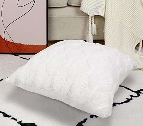 Henzxi Set Of 2 Throw Pillow Covers 18X18 Inches Farmhouse Decorative Throw Pillow Covers Square Boho Cushion Case With Faux Velvet Soft Plush Short Wool, White #TOP4