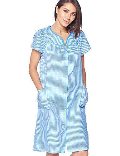 image for Casual Nights Women's Snap front House Dress Short Sleeve Woven Duster