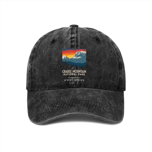 Cradle Mountain National Park with GPS Location Tasmania AustraliaBaseball Cap Washed Distressed Cotton Classic Hat Black