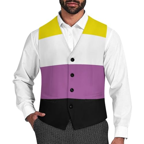 Non-Binary Pride Community Flag Men's Suit Vest Slim Fit V-Ncek Waistcoat Business Casual Vest