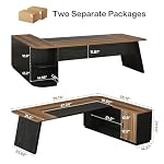 Tribesigns 79-Inch Executive Desk, Large Office Desk with Cabinet, L-Shaped Compter Desk with Storage Shelves, Writing Table for Home Office, Brown and Black - Image 2
