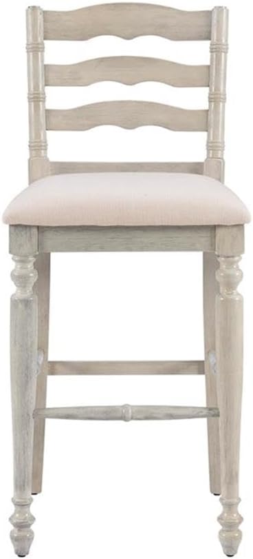 Linon Marino Wood 30" Bar Stool with Padded Seat & Ladder Back in Antique White