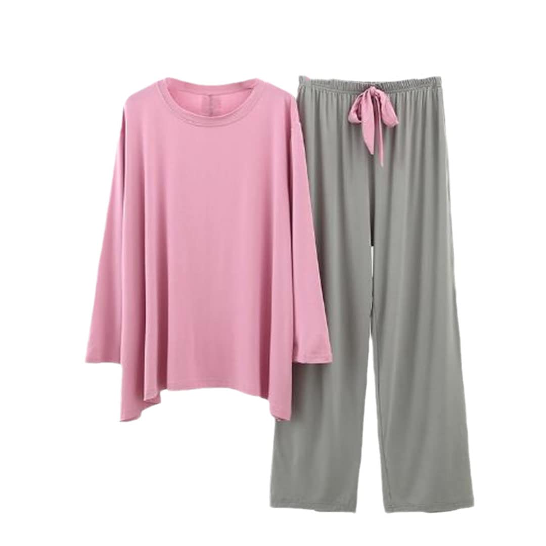 Conjunto de pijama de mujer cómodo de algodón en contraste color ropa de hogar suelta, Imagen8, talla única