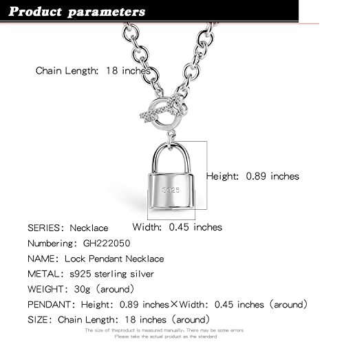 H&Beautimer Handmade in Italy - 925 Sterling Silver Necklace -Women's AAAAA CZ Zircon Heart/Lock Pendant Necklace Rolo Chain 18,20 Inch - Charm Jewelry - Birthday Gift2