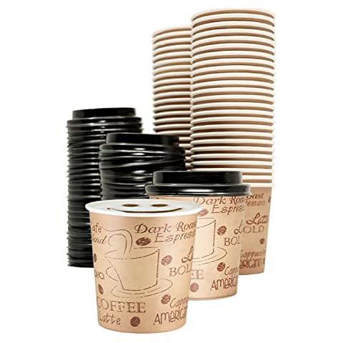 ECODESIGN-US 4 Ounce Disposable Espresso Paper Cups with Black Lids - 50 Sets - Print - Small Portion Sample Shots (50, print) Cover