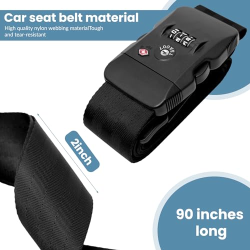 Image of Heavy Duty Luggage Strap with TSA Locks, Airplane Travel Essentials, Luggage Straps for Suitcases 3 Packs 2 Inches Wide Black