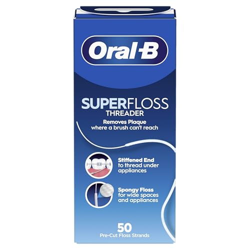 Oral-B Hilo dental Superfloss – Pack de 2 – Ideal para aparatos ortopédicos, puentes e implantes – Hilos prefabricados para una fácil aplicación – Hilo dental para zonas de difícil acceso