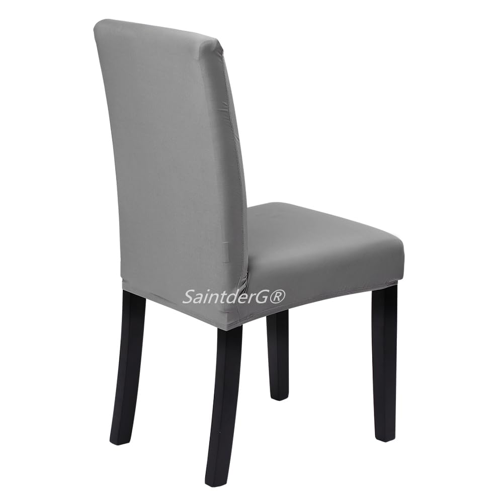 SaintderG® Coprisedie con schienale 6 pezzi moderna protettiva in elastico, lavabile Estraibile, coprisedile, moderna sala da pranzo, hotel, arredamento ristorante (Grigio chiaro, 6 pezzi)