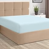 Pizuna Pure 100% Cotton Fitted Sheet Queen Baby Blue, Luxurious 400 Thread Count Long Staple Cotton Sateen Queen Fitted Sheet Only Deep Pocket Fit 15