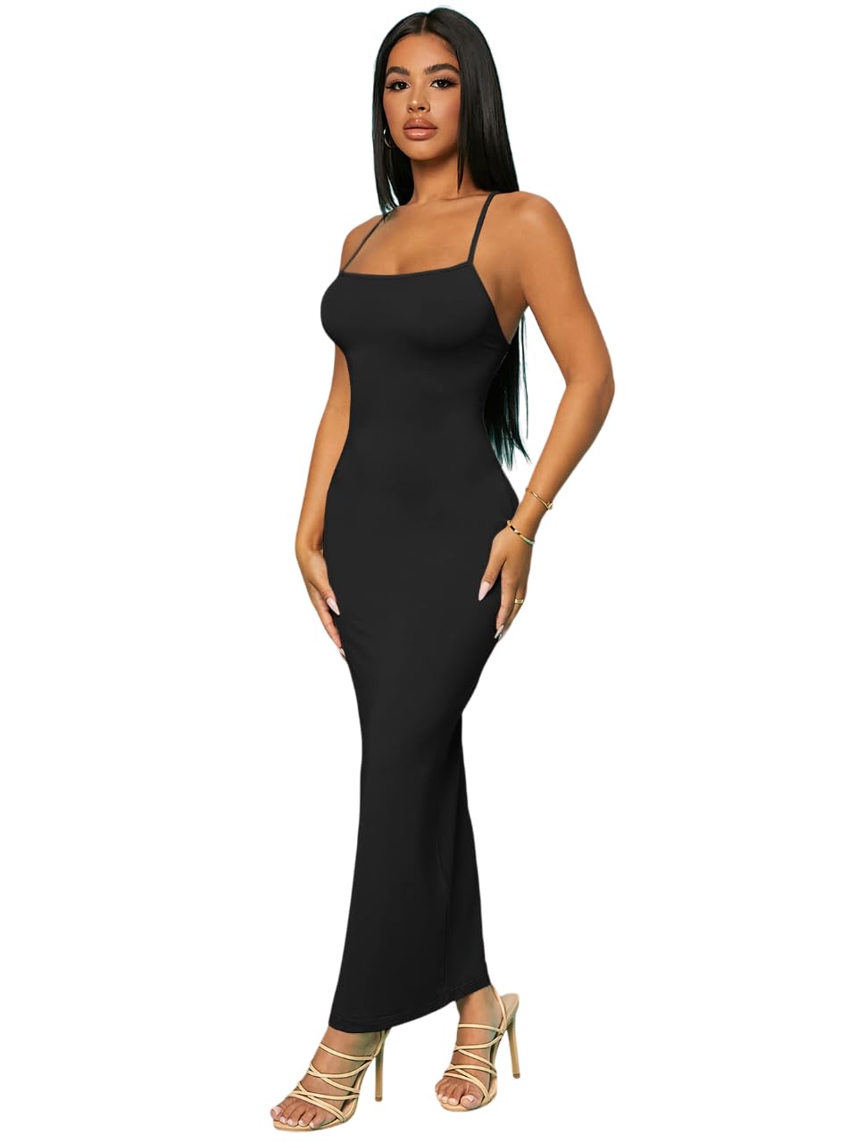 Women’s Sleeveless Bodycon Maxi Dress – Spaghetti Strap Criss Cross Back Long Fitted Evening Dress-image-15