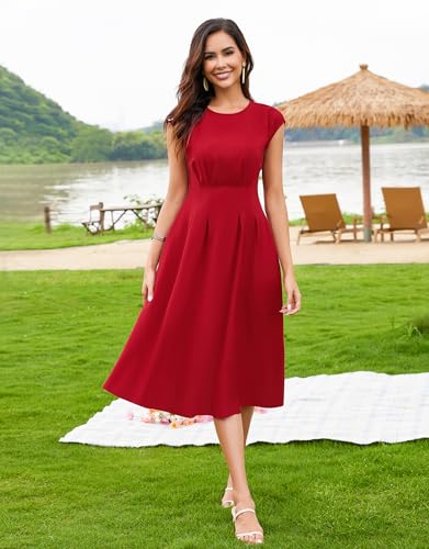 Image of Wedtrend 1940s Dress for Women 1950s Retro Dress Midi Cocktail Wedding Guest Dresses for Women Vintage Dress with Pockets