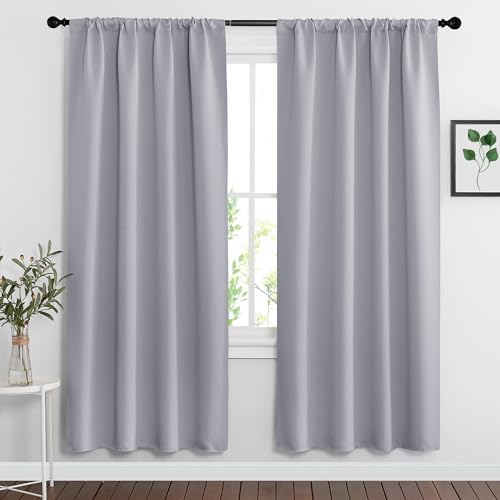 RYB HOME Curtains for Bedroom 72 inches Long, Blackout Thermal Insulating Window Treatment Drapes for Living Room Bathroom Basement Laundry Classroom, W 34 x L 72, Silver Grey, 2 Panels