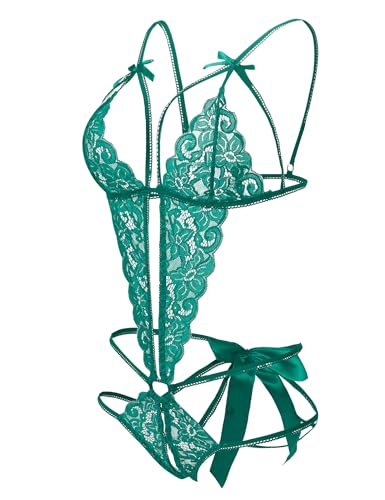 Image of Donnalla Women's Deep V Lace Teddy One Piece Lingerie Cutout Strappy Lingerie