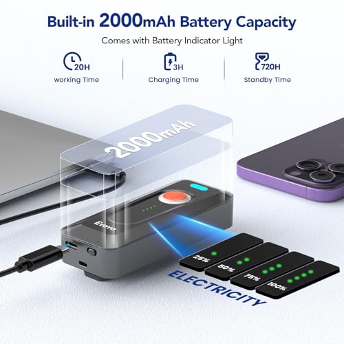 Image of Eyoyo Portable 2D Bluetooth Barcode Scanner with Clip, 2000mAh Battery with Level Indicator, Wireless Mini 1D QR Bar Code Reader Compatible with Android, iPad, iPhone for Warehouse Inventory