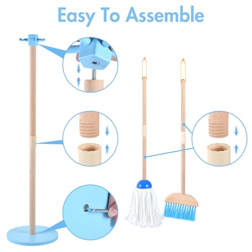 image for WHOHOLL Wooden Toddler Cleaning Set, Blue Toys Montessori Toys for 3+ 