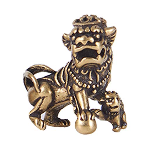 Statues en Laiton Pur Faites à la Main Lion de Chine Porte-clés Délicat Artisanat d'Art x2