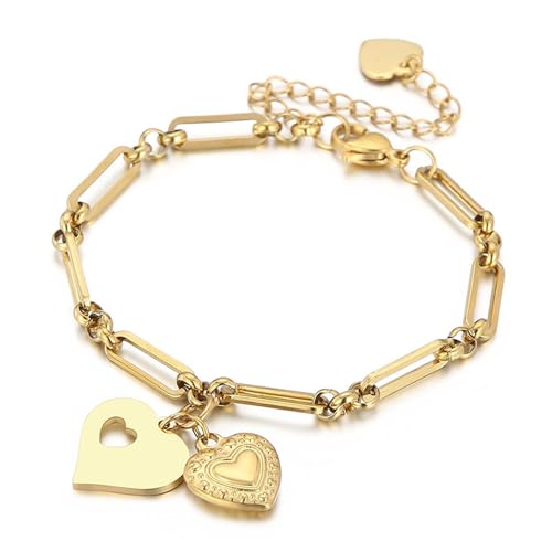 Image of 18K Gold Plating Stainless Steel Paperclip Chunky Chain Bracelet Dainty Heart Neutral Jewelry Gift
