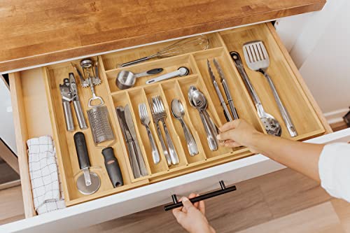 Kitchenedge Premium Silverware, Flatware And Utensil Organizer For Kitchen Drawers, Expandable To 28 Inches Wide, 10 Compartments, 100% Bamboo #TOP3