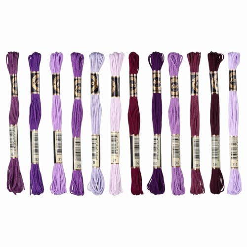 Image of PATIKIL 12 Skeins Embroidery Floss Polyester Embroidery Threads Bracelets String for Cross-Stitch Hand Embroidery, Purple