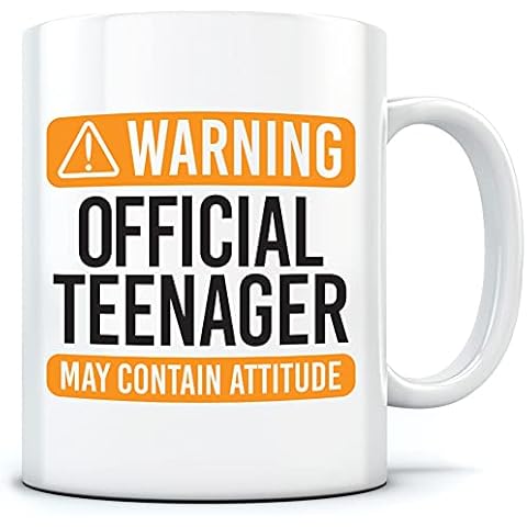 Warning Official Teenager May Contain Attitude - Cup Mug for Tea Coffee Hot Chocolate - Teen 13 Years Old 13th Birthday One Size White Cover