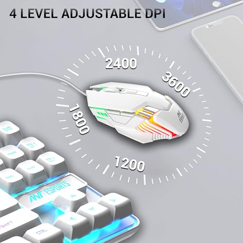 Image of Ant Esports MK710 V2 Membrane TKL Wired Gaming Keyboard Mouse Combo 87 UV Coated Mechanical feel Keys Cool RGB Backlight Keyboard,1200-3600 DPI Aero-Jet RGB Gaming Mouse with Type C Adapter Mercury