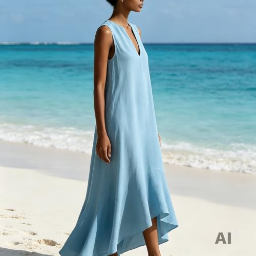 Robe longue fluide col en V ample et légère pour masquer les rondeurs - 4