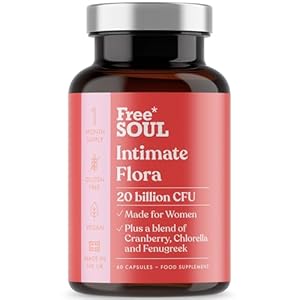 Intimate Flora for Women | 20 Billion CFU Fortified with 15,000mg Cranberry, Fenugreek & Chlorella | Bio Cultures for Women’s Intimate Flora | 60 Capsules | Free Soul