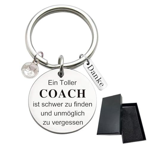 Tecreo Edelstahl Schlüsselanhänger mit Gravur Ein Toller Coach ist schwer zu finden und unmöglich zu vergessen Schlüsselring Lehrer Coach Keychain Geschenk für Lehrertag, Fußball Dekor