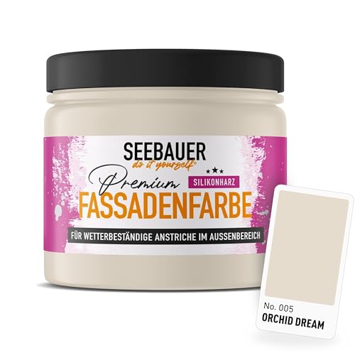 SEEBAUER diy Silikonharz-Fassadenfarbe Beige 300ML für Außen (No. 005 Orchid Dream) Selbstreinigende Fassadenfarbe mit Lotuseffekt - Geeignet für Putz, Mauerwerk und Beton